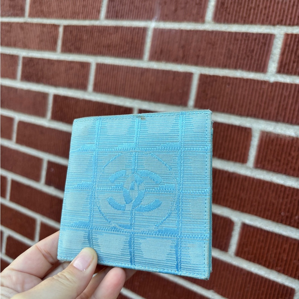 CHANEL travel line Light Blue Wallet CC logo
